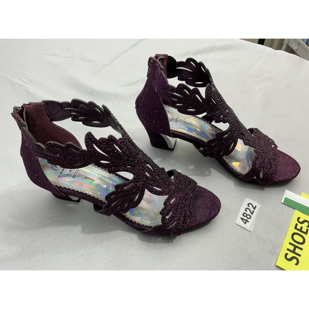 Womans Enzo Romeo Dress Sandals 7 Purple Glitter Back Zip Strappy Open Toe Heel